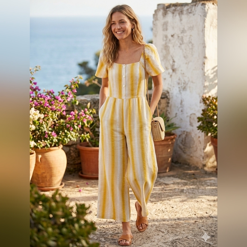 Luxology Yellow and White Striped Jumpsuit